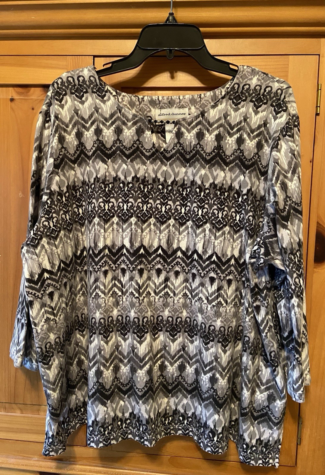 Alfred Dunner Women’s 3/4 Sleeve Shirt Size 2X Black/Gray/White (Cotton/Spandex0