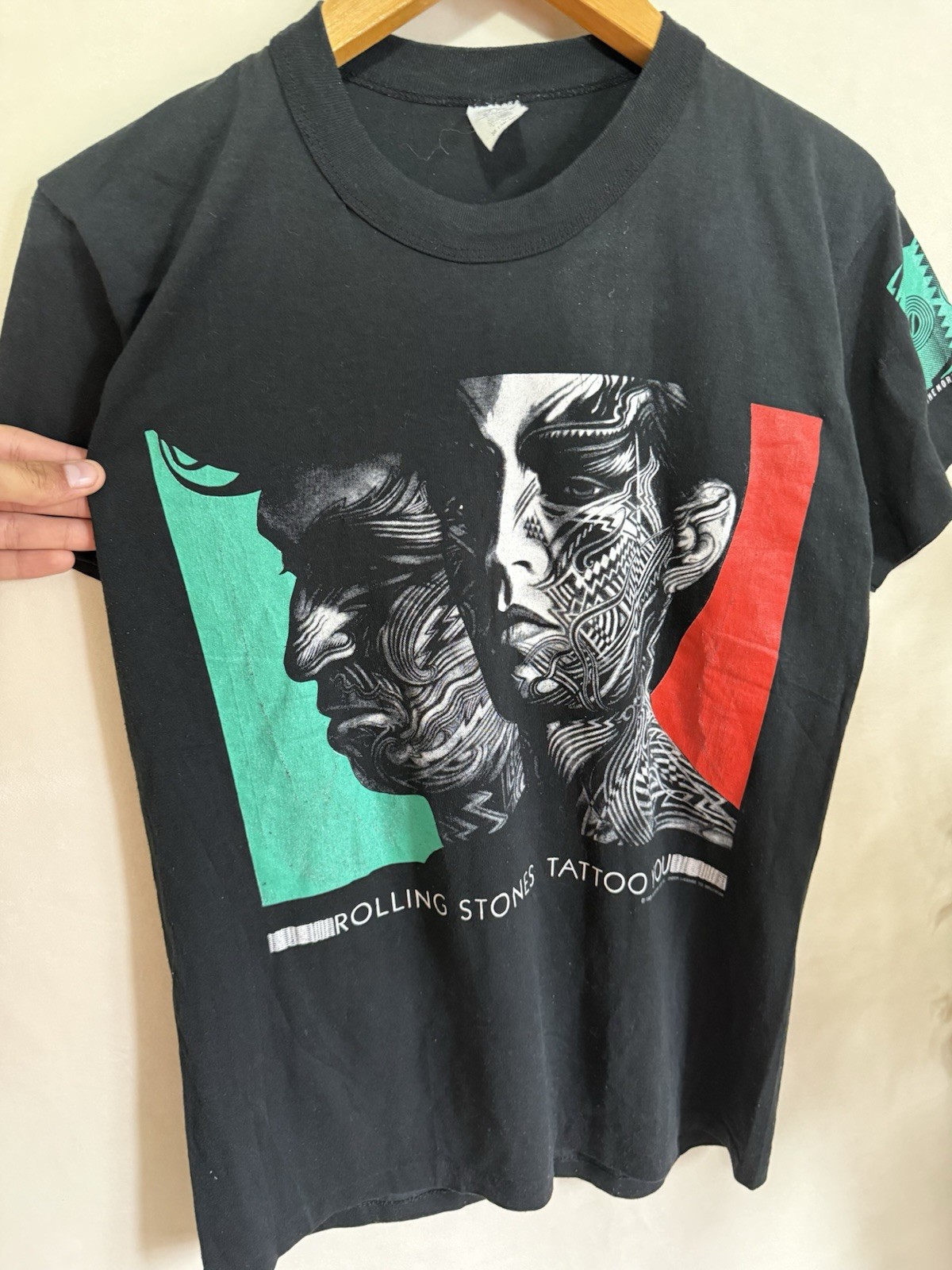 Vintage Rolling Stones Shirt Mens Size M Black Tattoo You 1989 Tour Thin USA 80s