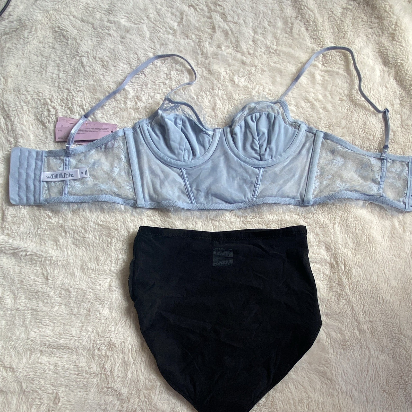 Wild Fable Light Blue Sequin Lace Underwire Balconette + Black High-Waist XXS