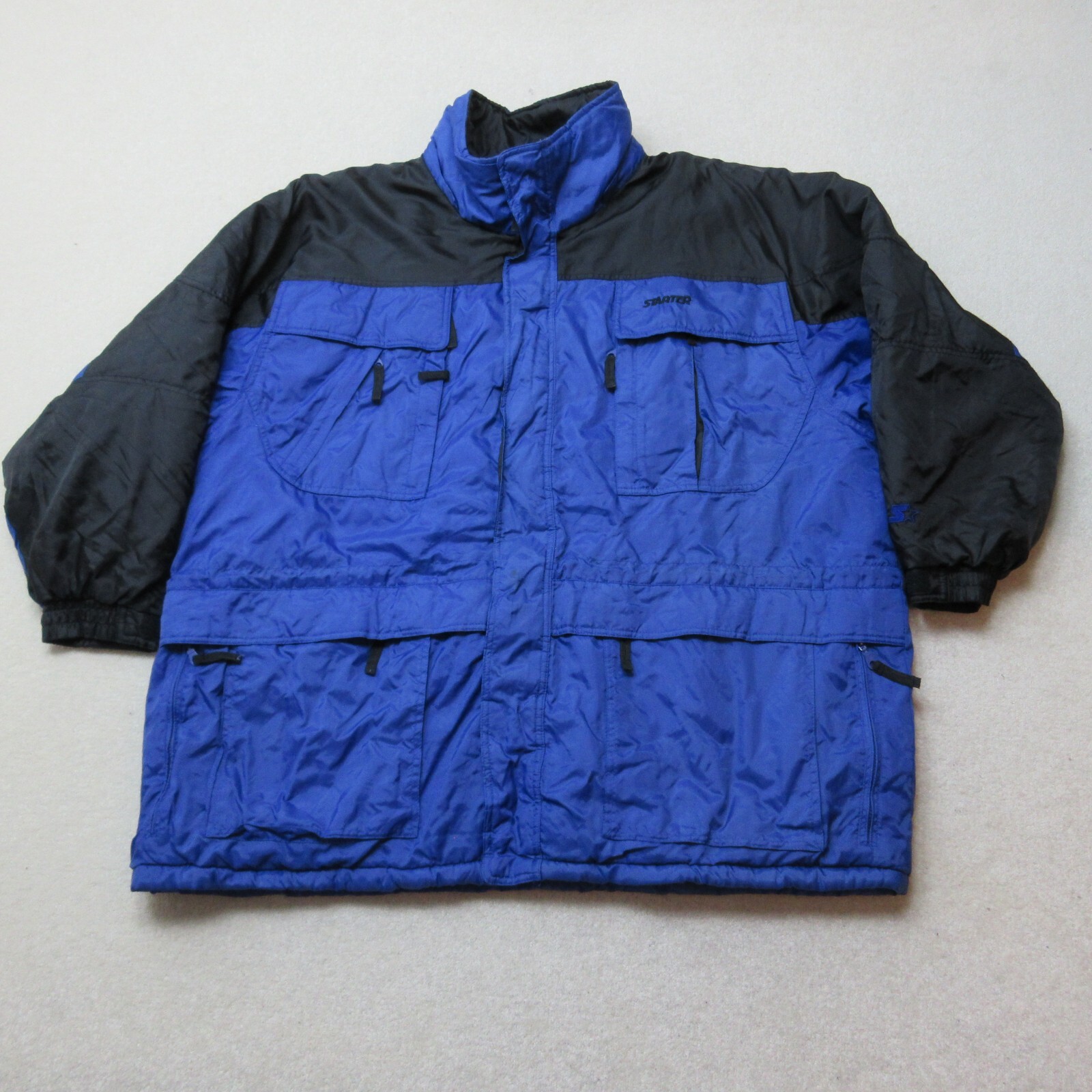 VINTAGE Starter Padded Jacket Mens 2XL Royal Blue Full Zip Insulated Pockets XXL