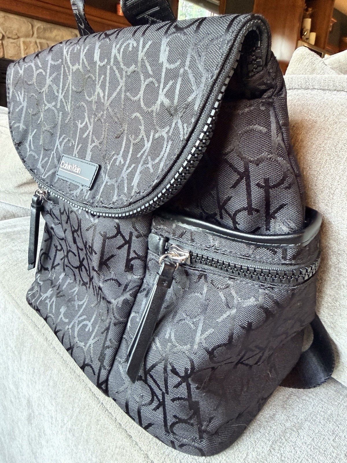 Calvin Klein Black/Gray Logo Backpack Top Handle Zip & Magnetic Closure Pockets