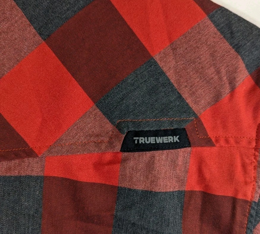 Truewerk Shirt Mens Medium Red Gray Plaid Tech Flannel Snap Front Workwear