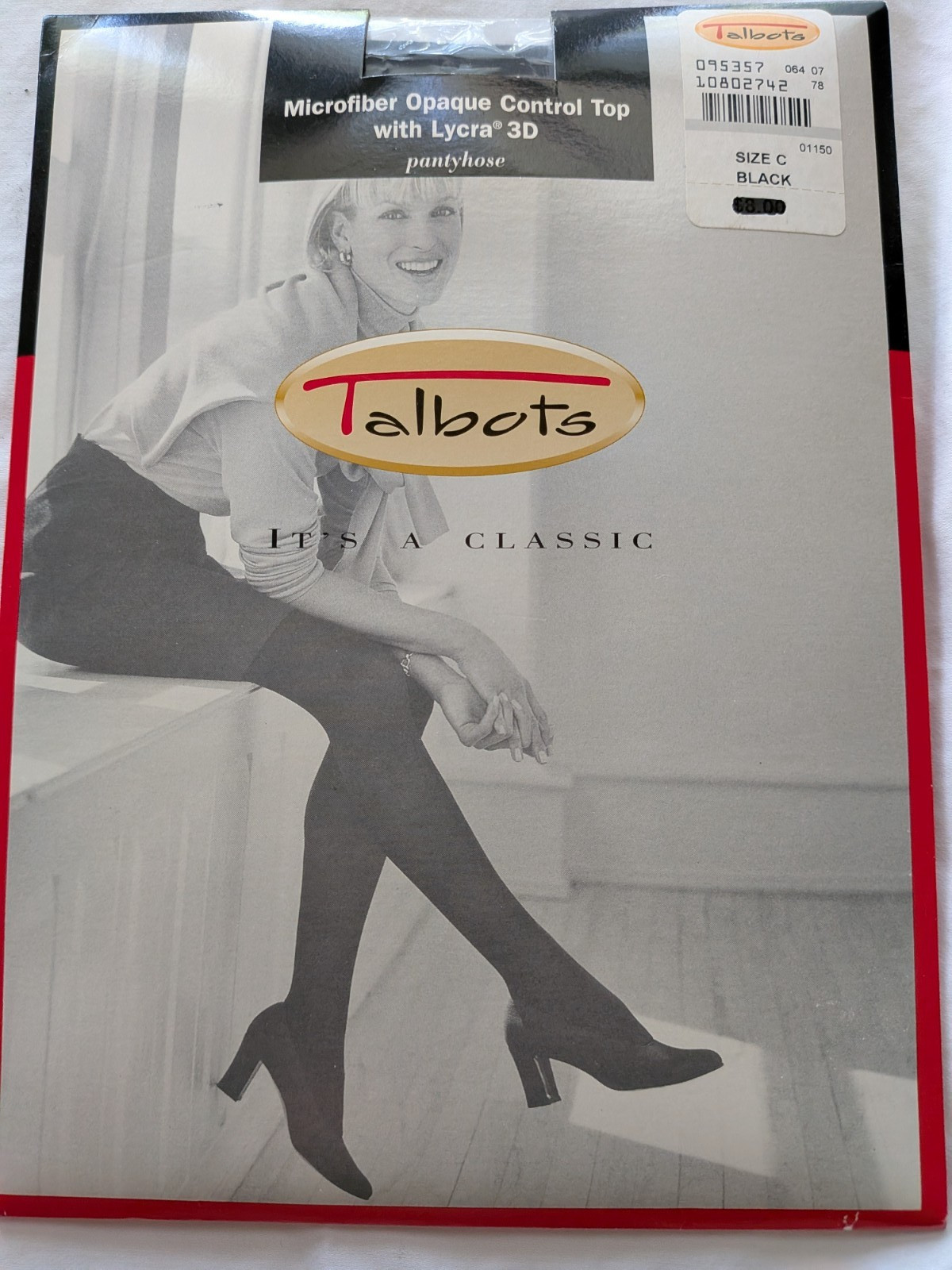 VTG Talbots Microfiber Opaque Pantyhose Size C Black Control Top w/ Lycra 3D