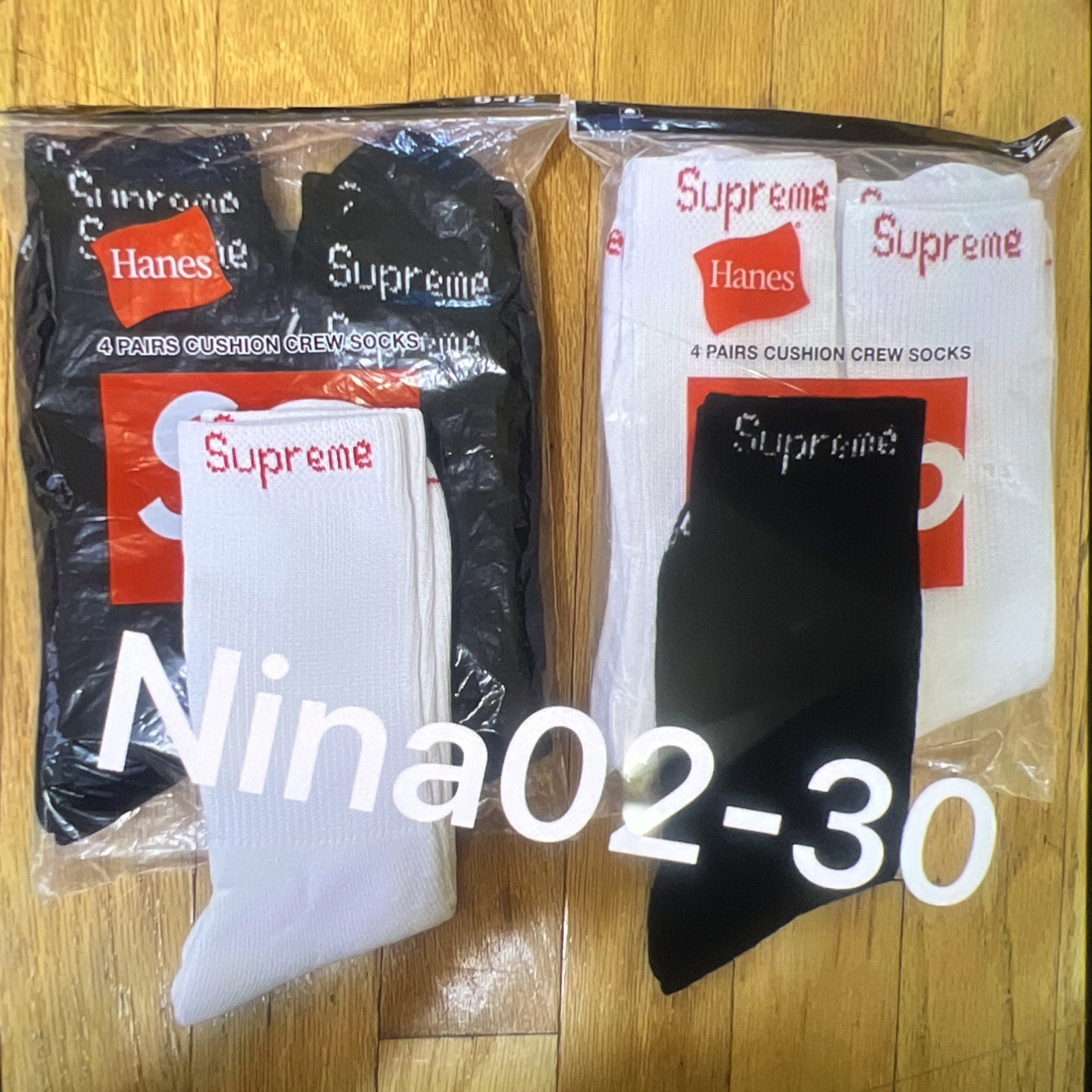 Two PAIRS SUPREME/ HANES SOCKS B+W 100% AUTHENTIC ✅ size 6-12