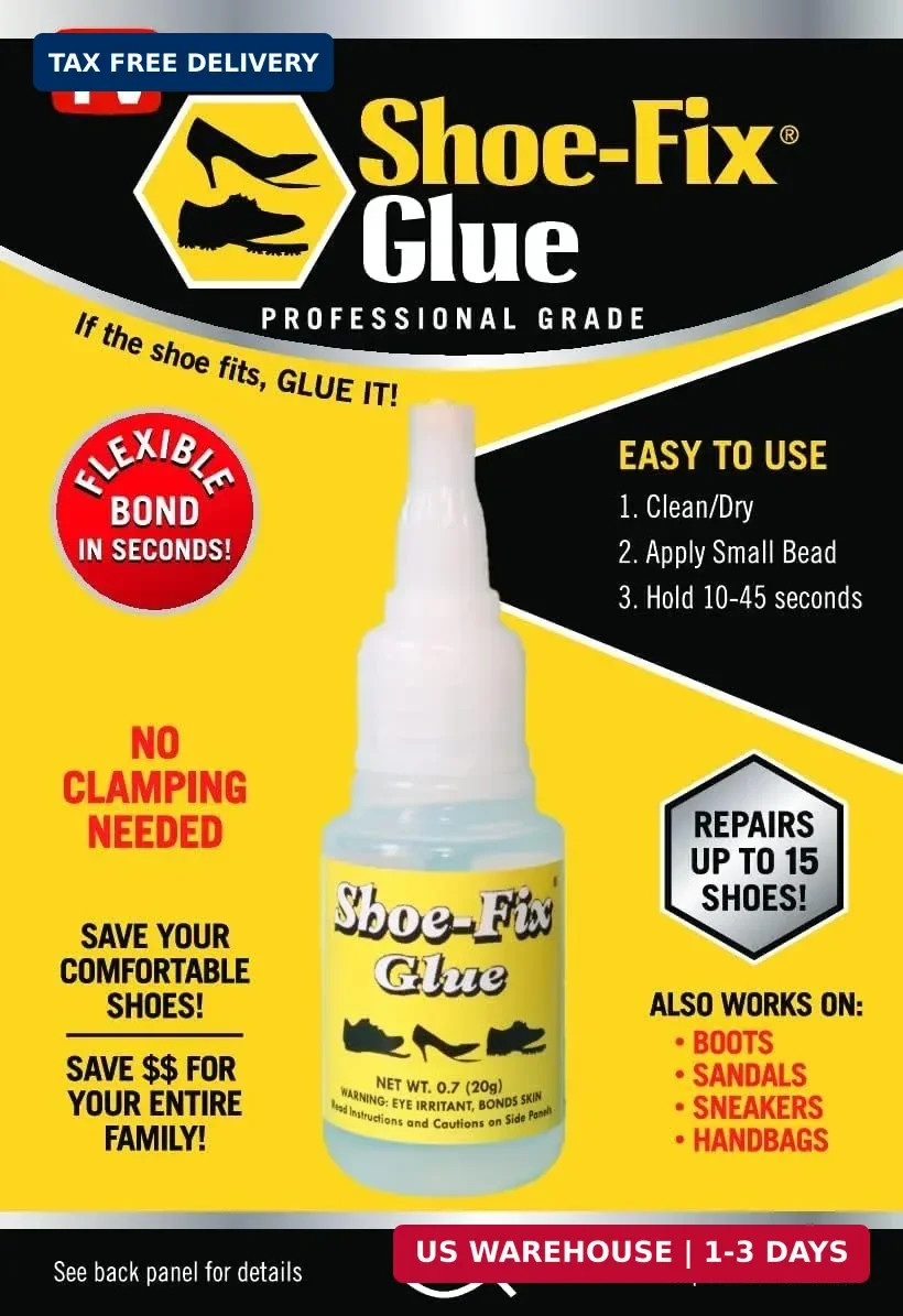 Shoe-Fix Glue Professional Grade Repair Adhesive for All Footwear Instant Bond,