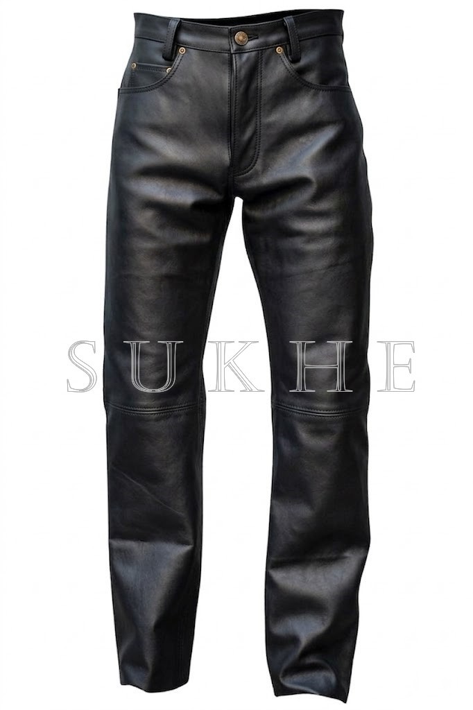 Light Weight Thin Button Fly Pants Men’s Cowhide Leather Pant Custom Length