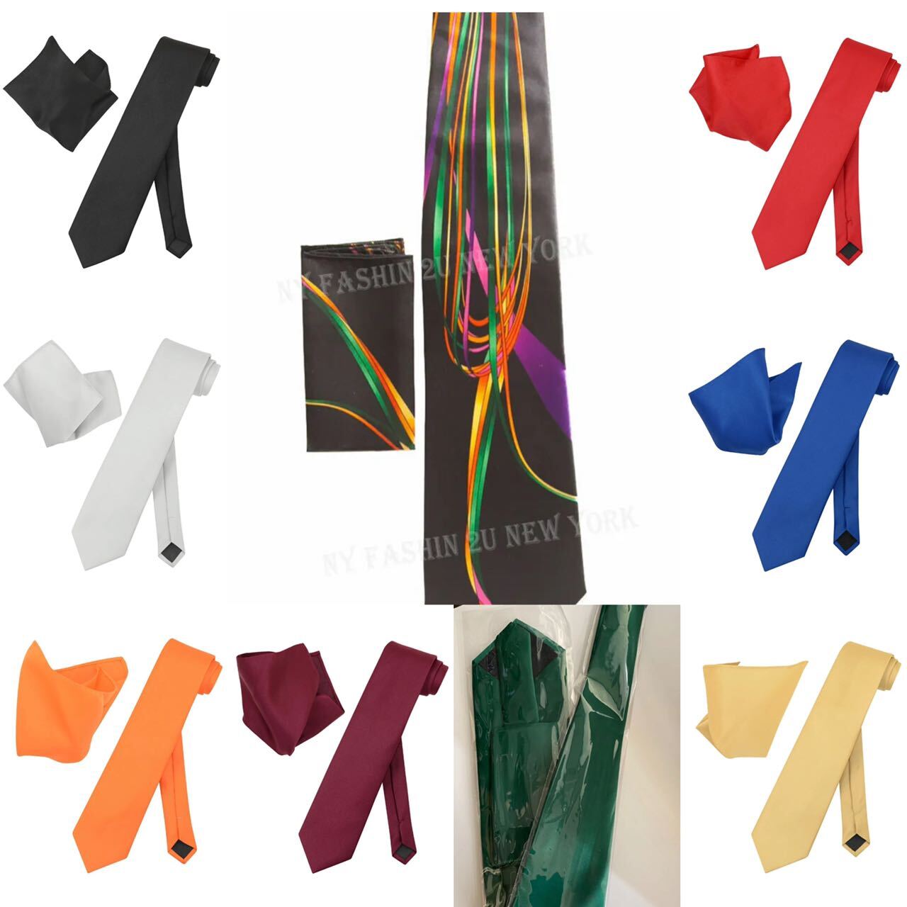 Men’s Quality Tie with Hankerchief 2 pc Set Hand Made 20+ colors by Fortino
