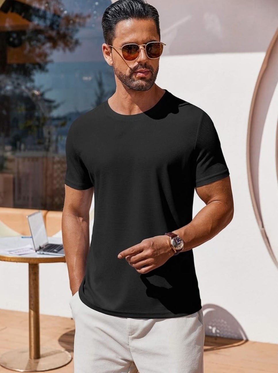 QUINCE Mens Crew Casual Basic 100% Cotton T-Shirt Tee Black White Navy 1-3 Pack