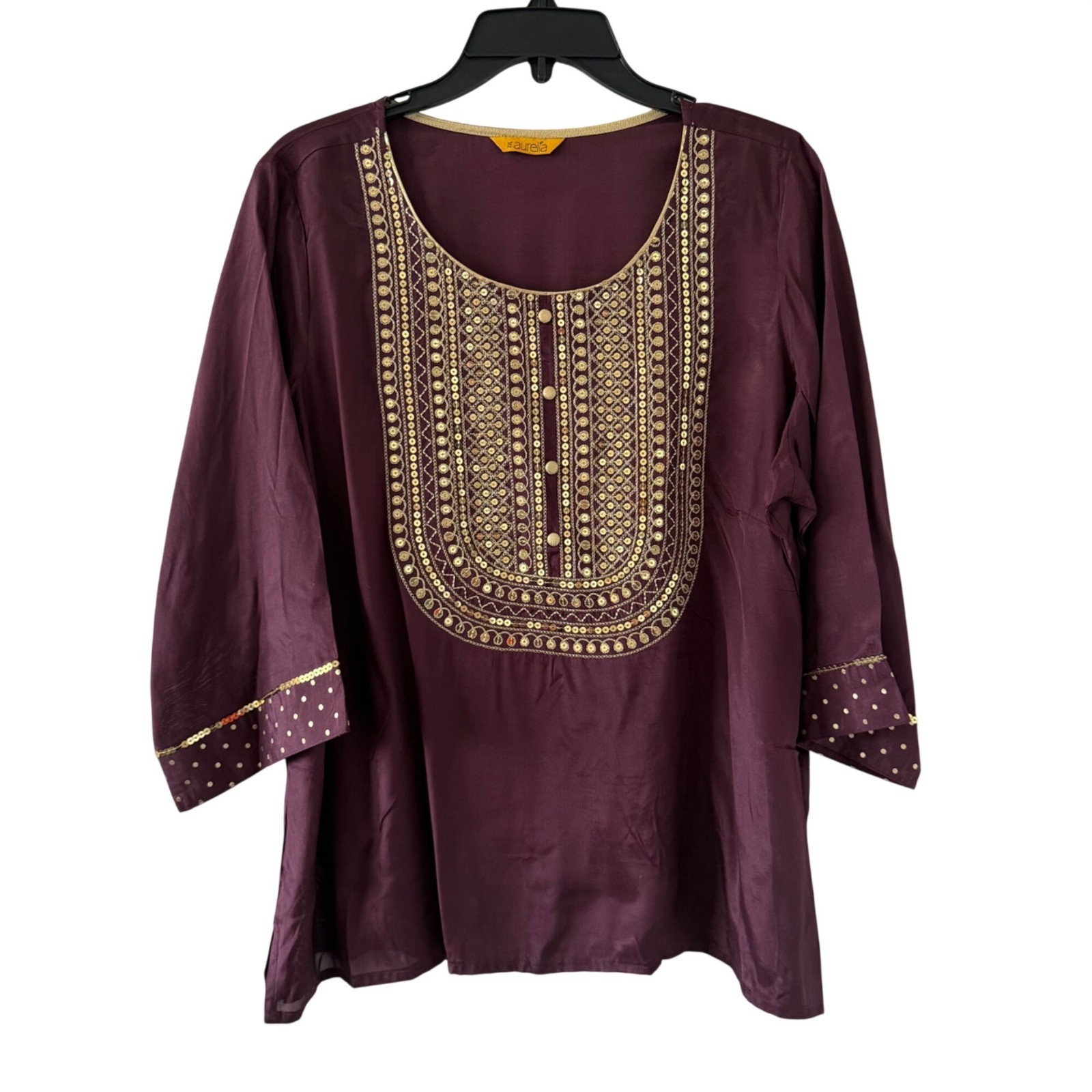 Aurelia blouse Sz XXL brown Kurta With Gold Embroidery Viscose Fabric
