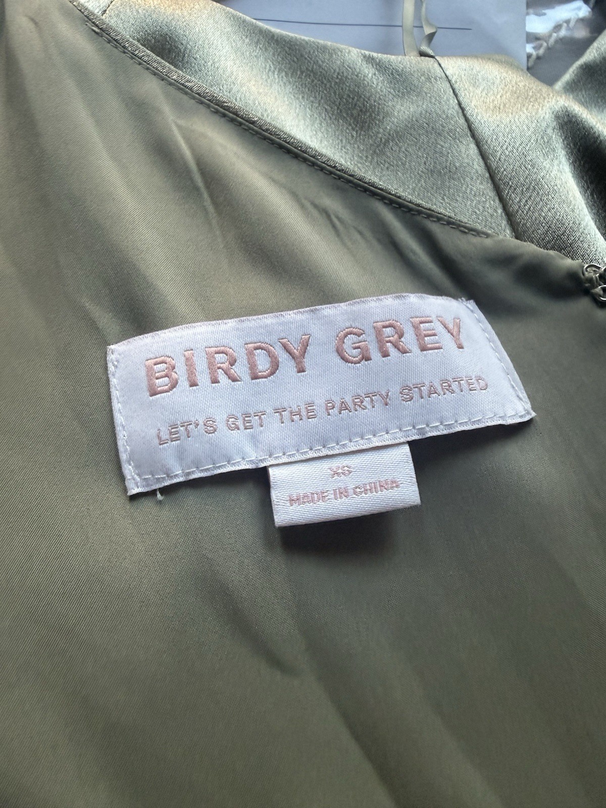 Birdy Grey Green Satin Maxi Slip Dress V-Neck Adjustable Spaghetti Straps XS
