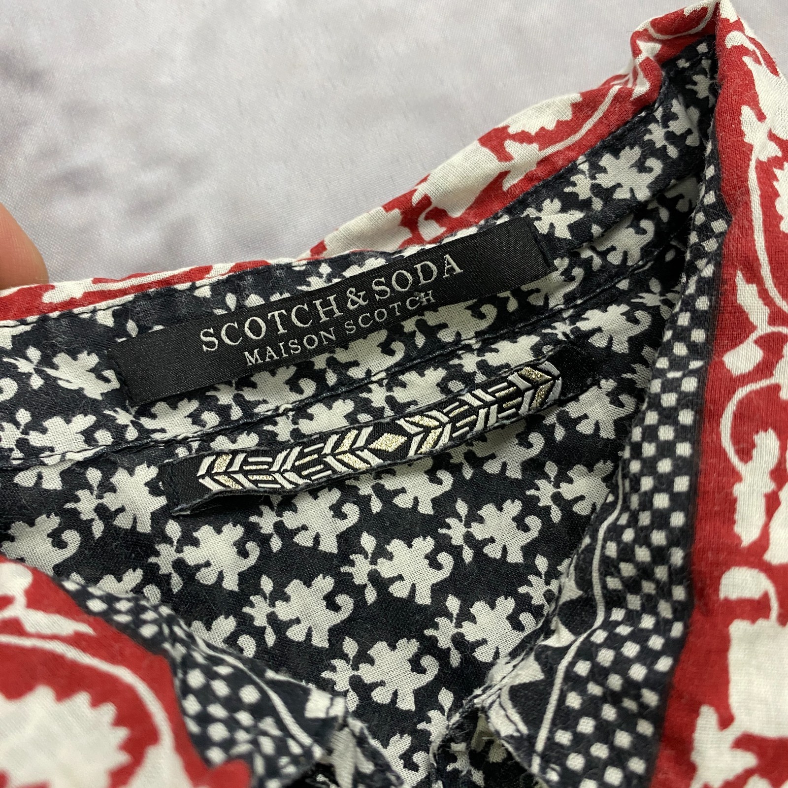 Scotch & Soda Printed Cotton Shirt Embellished Long Sleeve Button Up Size M (2)