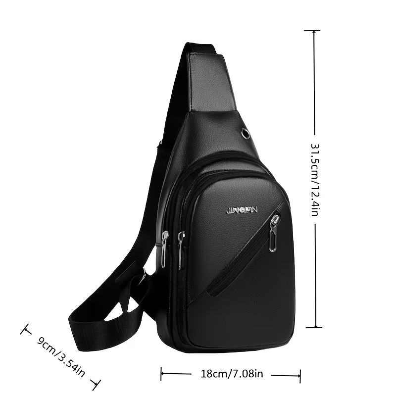Men’s PU Leather Sling Bag, Crossbody Chest Pack Multi-Pocket, Travel Daypack