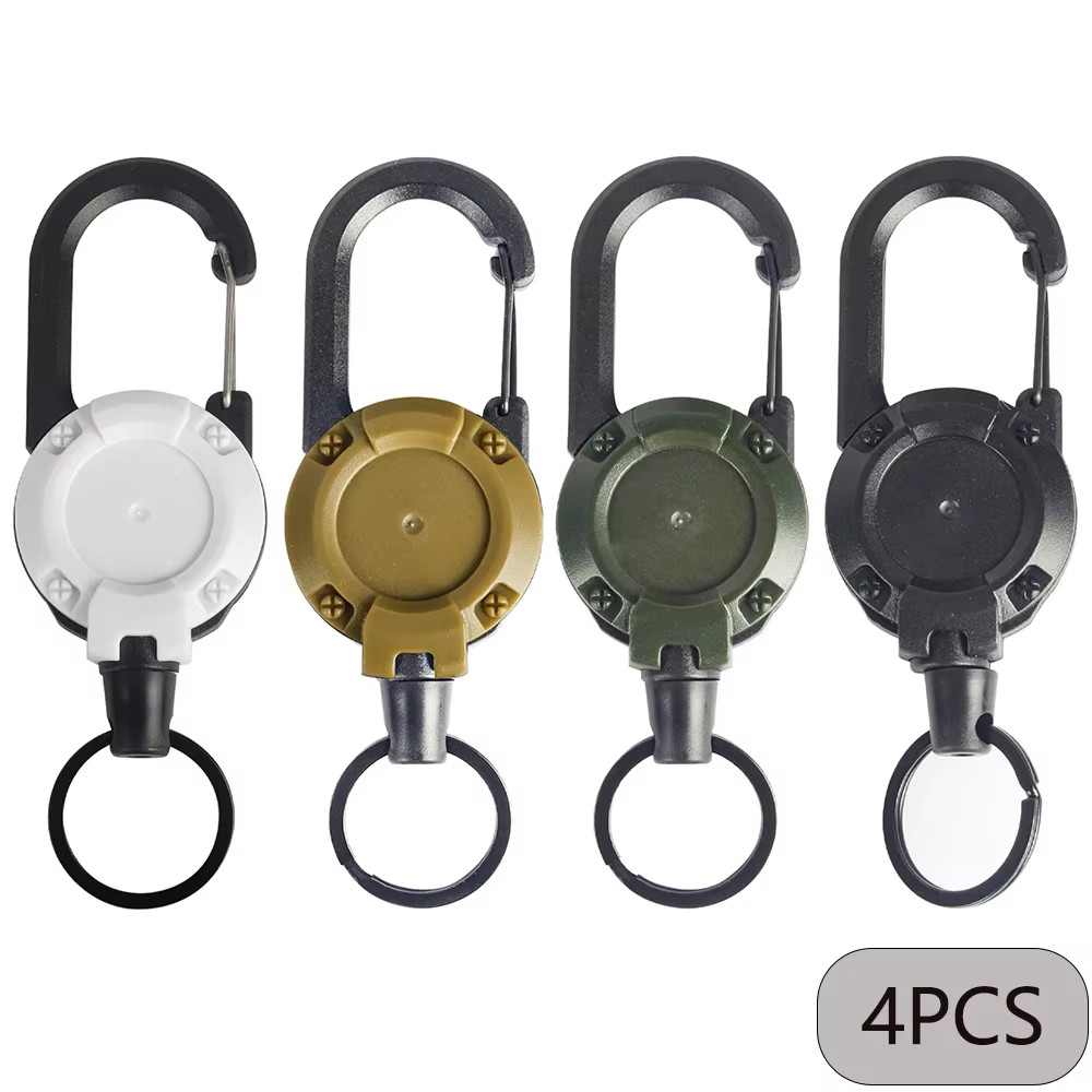 1/2/4Pcs Retractable Heavy Duty Reel Carabiner Keychain Badge Holder Steel Wire