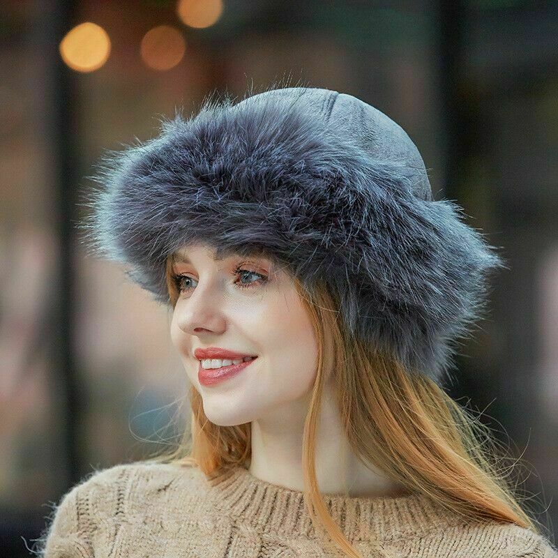 Women’s Fluffy Faux Fox Fur Hat Unisex Winter Ear Head Warmer Ski Hats Cap USA