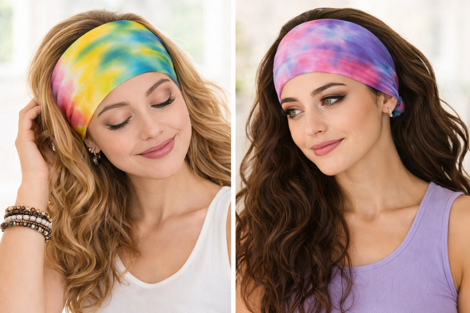 4pcs Tie Dye Headwrap Boho Wide Stretch Women Headband Turban Headwear Biker Lot