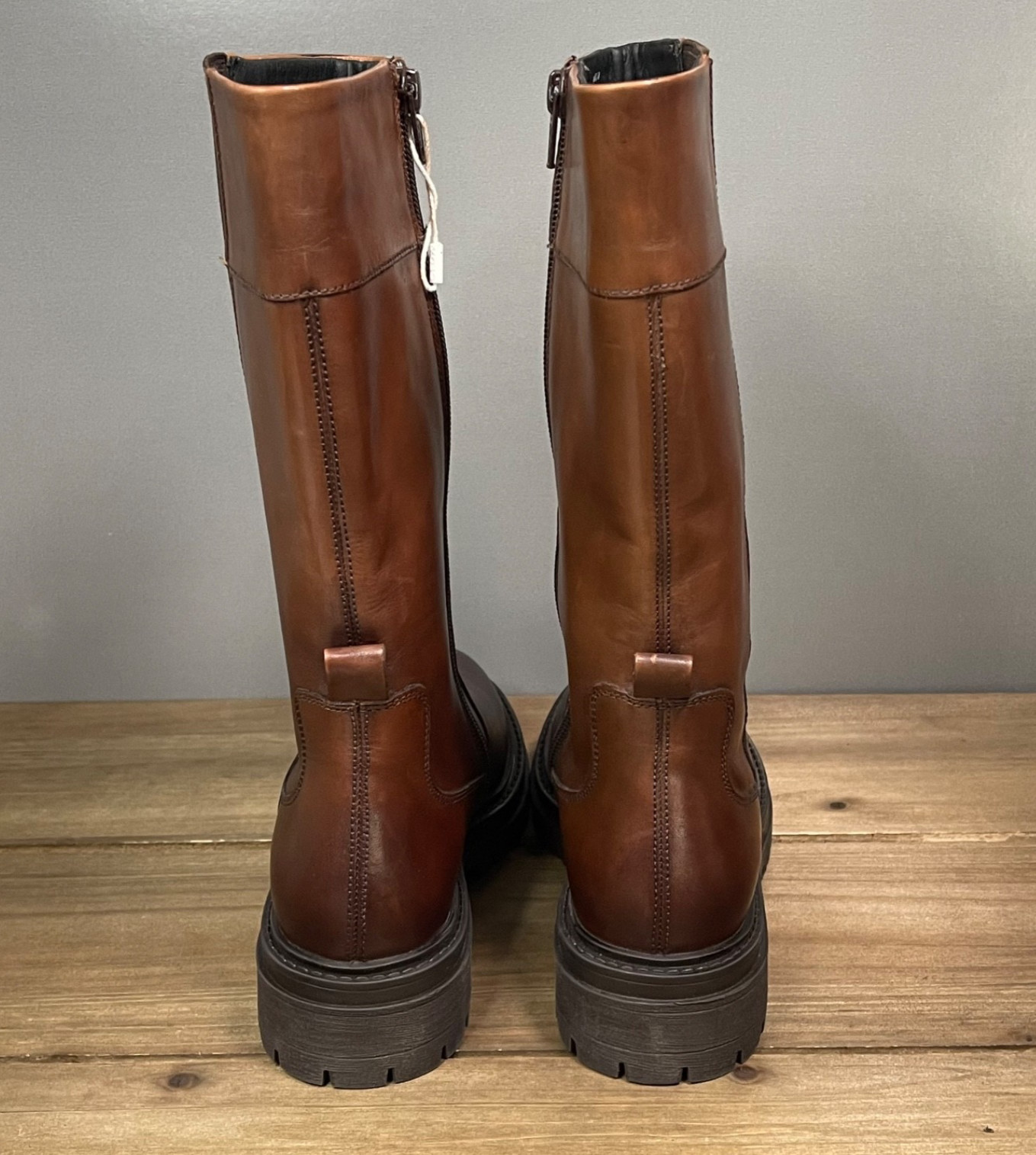 Geox Respira Women’s Boots Size 37 Brown Leather Mid Calf Chunky Lug Sole Zip Up