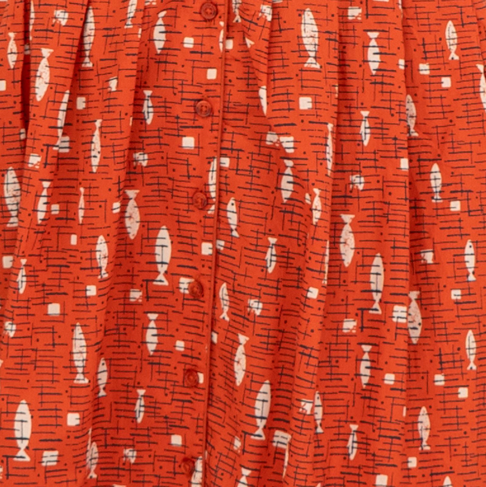 Seasalt Womens Dress Charlotte Fish Orange Cotton Midi Fit & Flare Pockets