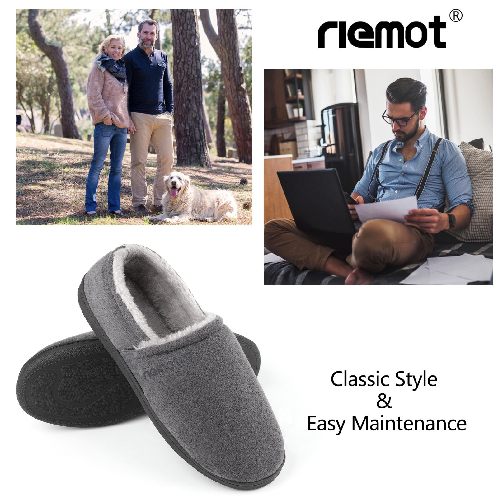 riemot Cozy Memory Foam Moccasin Slippers Mens Womens Home House Shoes