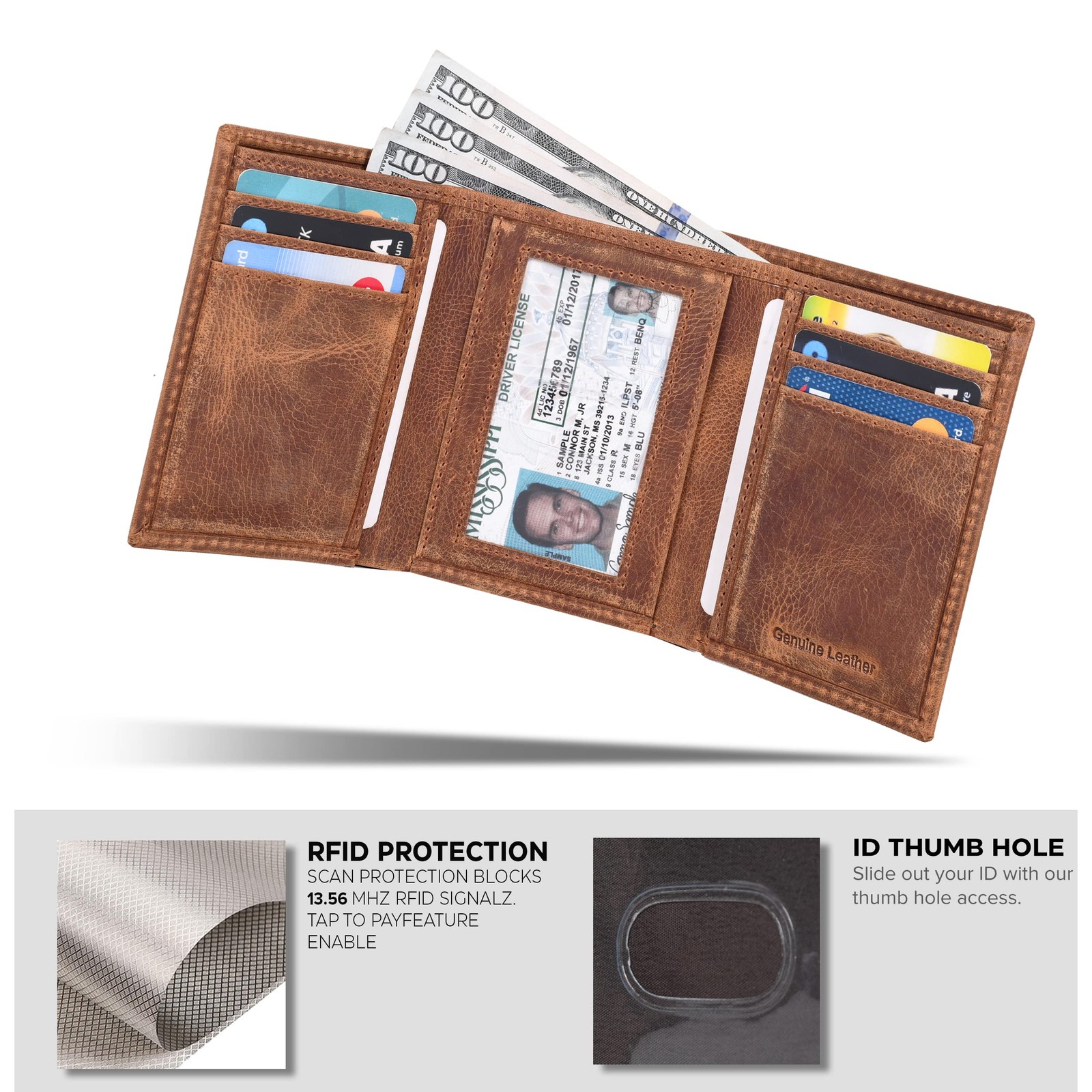 Tri fold Leather Wallet for Men with RFID | Slim Wallets for Men with 1 ID an…