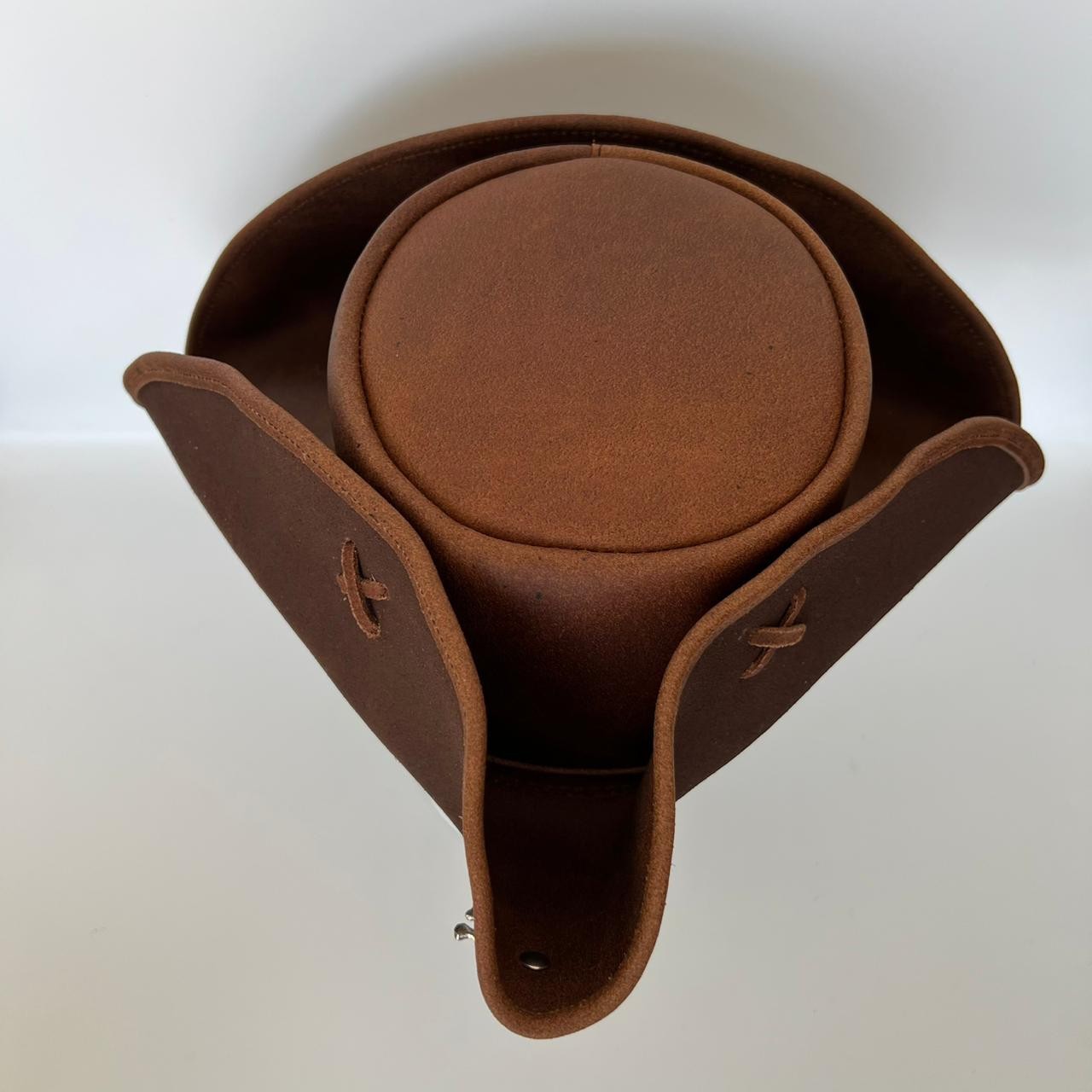 Brown Faux Leather Tricorn Pirate Hat Cross Stitch Handmade Costume LARP