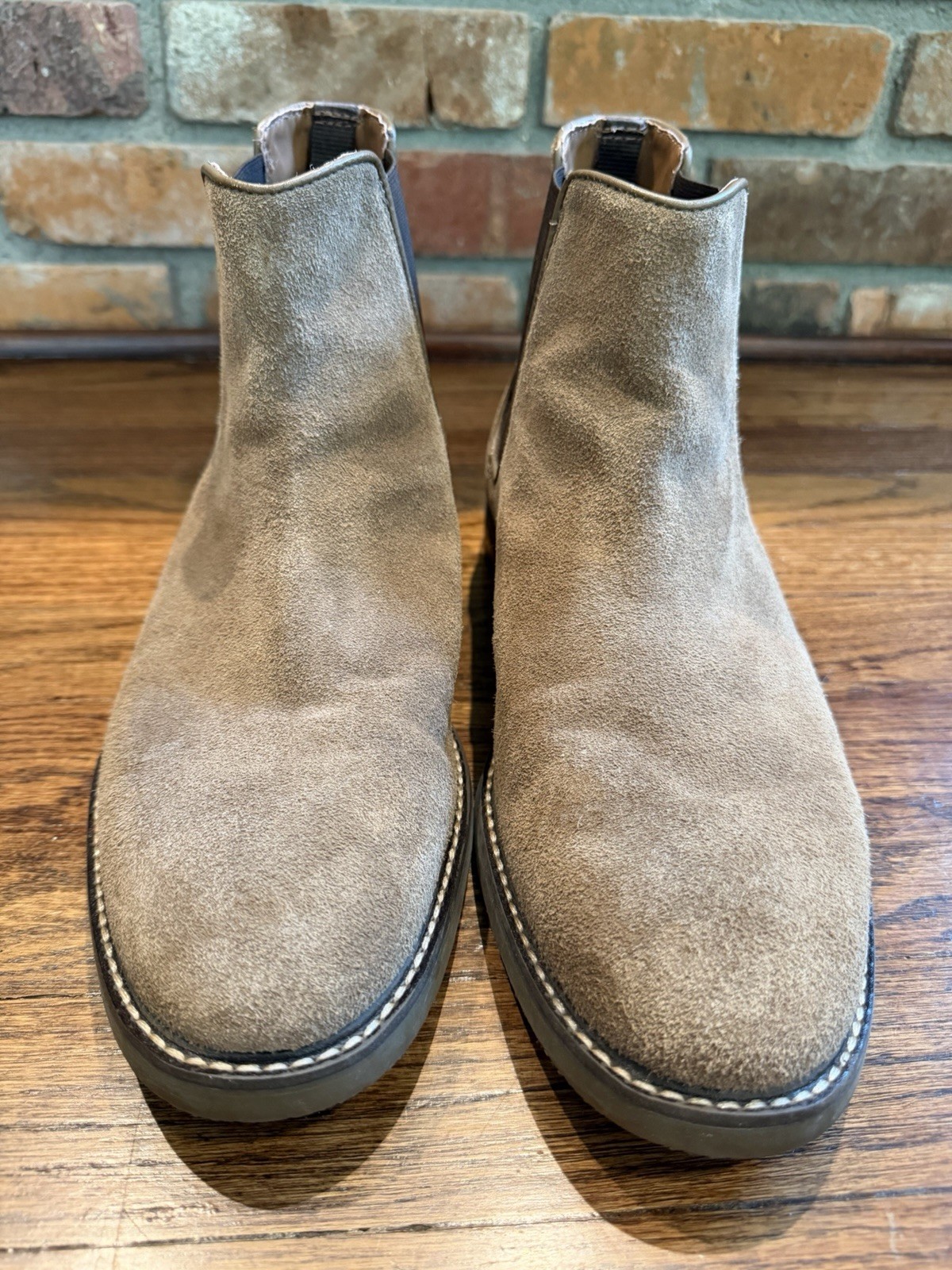 Clarks Collection Jaxen Chelsea Boots Mens 10.5 Taupe Suede Pull On Ankle Boot