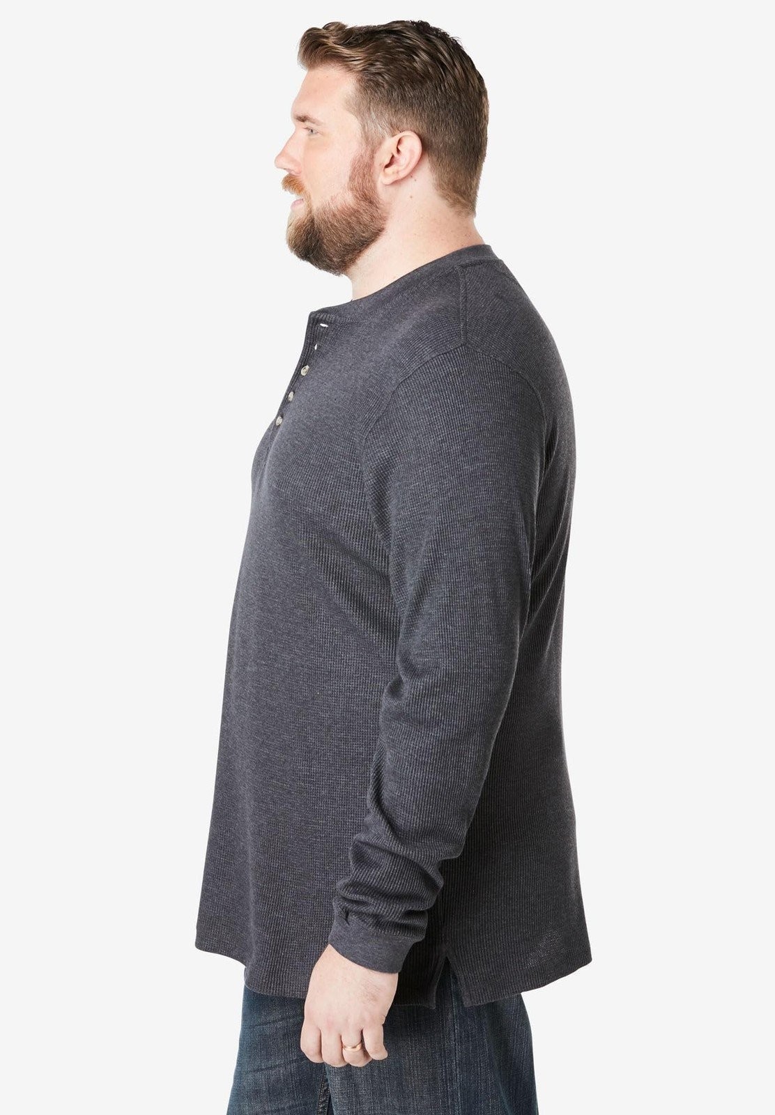 KingSize Men’s Big & Tall Waffle-Knit Thermal Henley Tee – Big – 7XL, Heather…