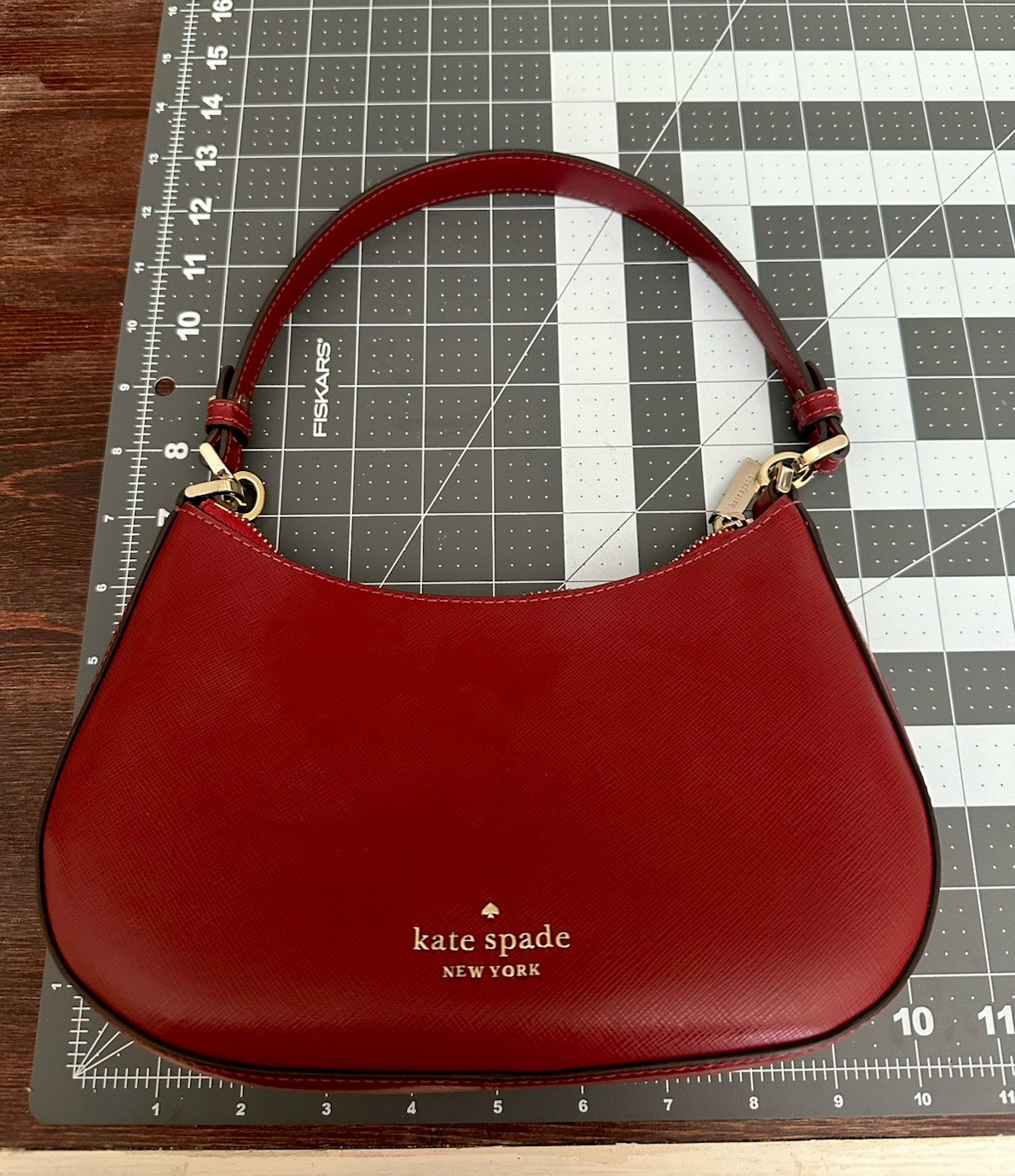 Red Kate Spade Staci Half Moon Shoulder Bag Cross Grain Leather