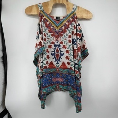 Sakkas Womens Cold Shoulder Poncho Top Boho Embellished Floral One Size 17030