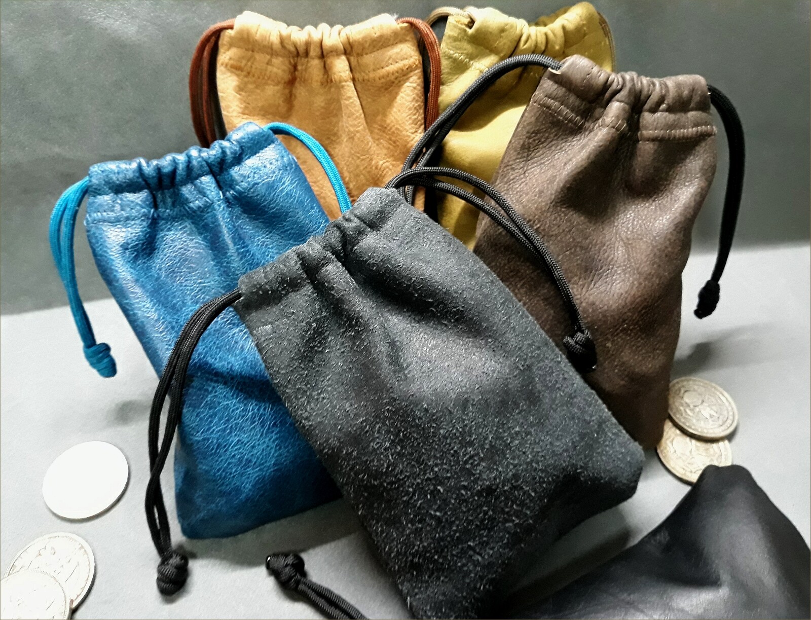 GENUINE LEATHER COIN / DICE BAGS HAND MADE IN THE USA 5X7 INCHES