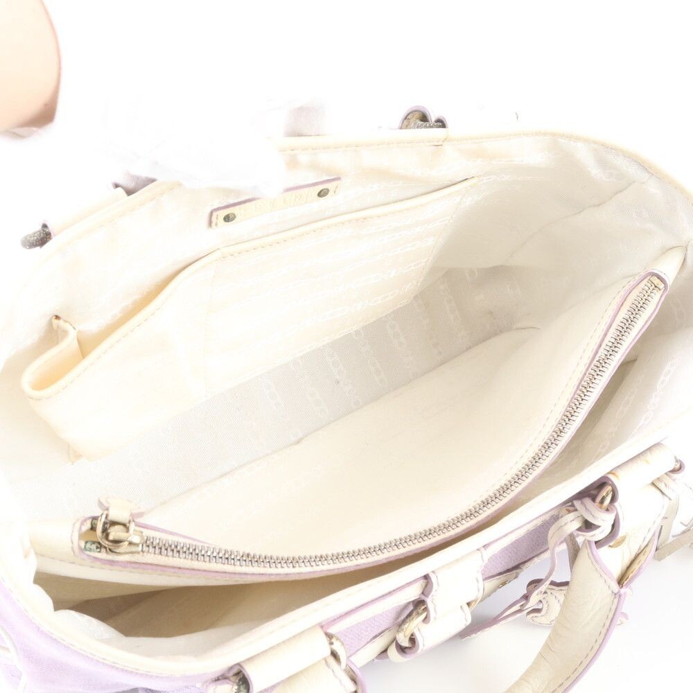 CELINE Boogie Bag Handbag Leather Canvas Purple White Vintage Auth From Japan