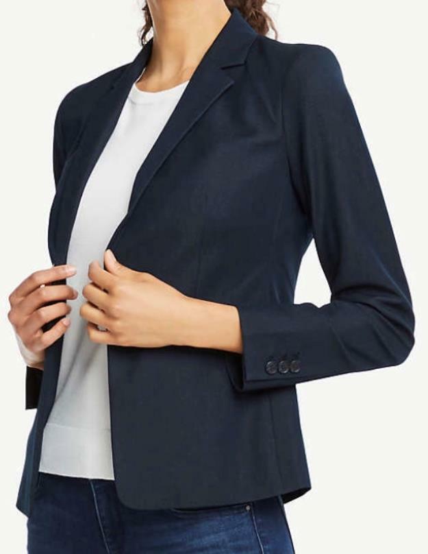 NWT Womens Ann Taylor Machine Washable 1-Button Blue Blazer Dark Navy Rinse *E1