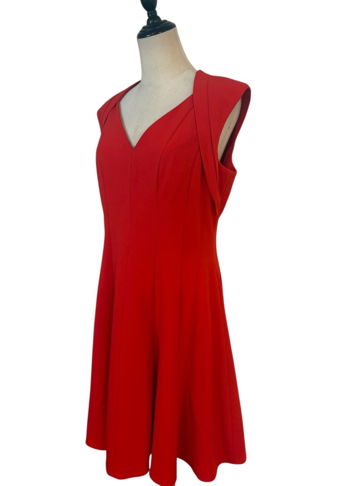 Calvin Klein Red Fit Flare Dress Sz 8 Cocktail Career Minimalist Party Chic