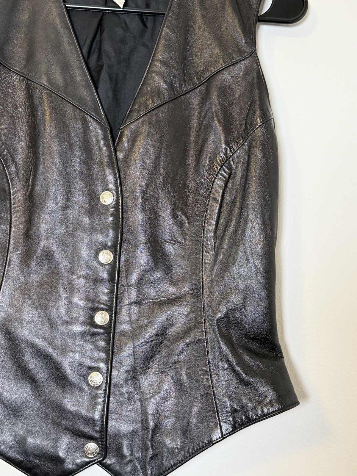 VTG 80s 90s Firenze Santa Barbara Black Leather Vest Moto Goth USA Small