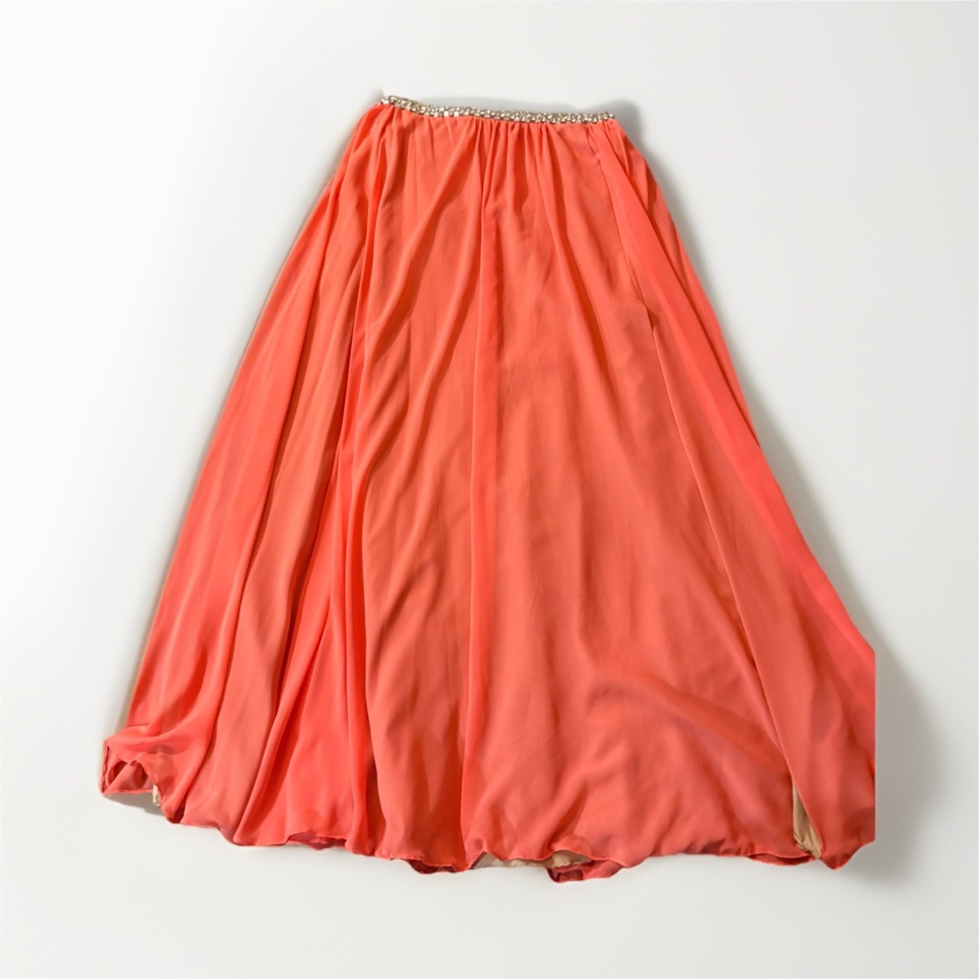 Glamour by Terani Couture Orange Chiffon Beaded Pleated Long A-Line Skirt 6