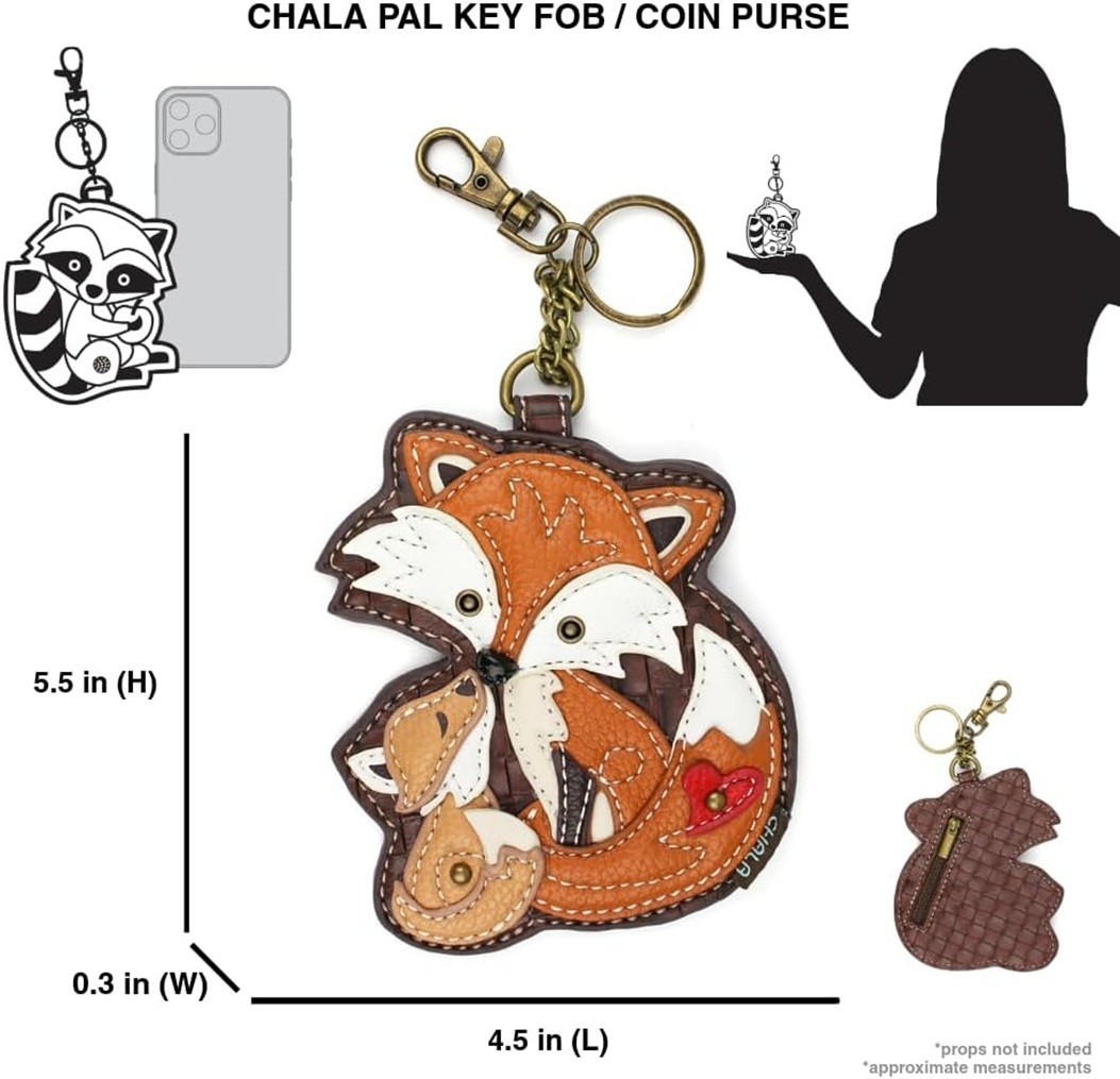 Chala FOX FAMILY Key Fob / Coin Purse Keychain, Purse Charm 5 x 5 x 0.3″ NWT