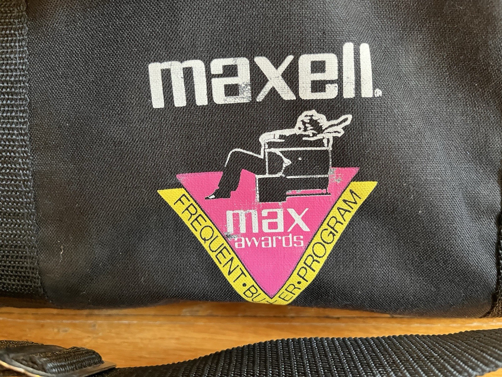 VINTAGE Maxell Blown Away Guy Duffel Bag Black Frequent Buyer Program
