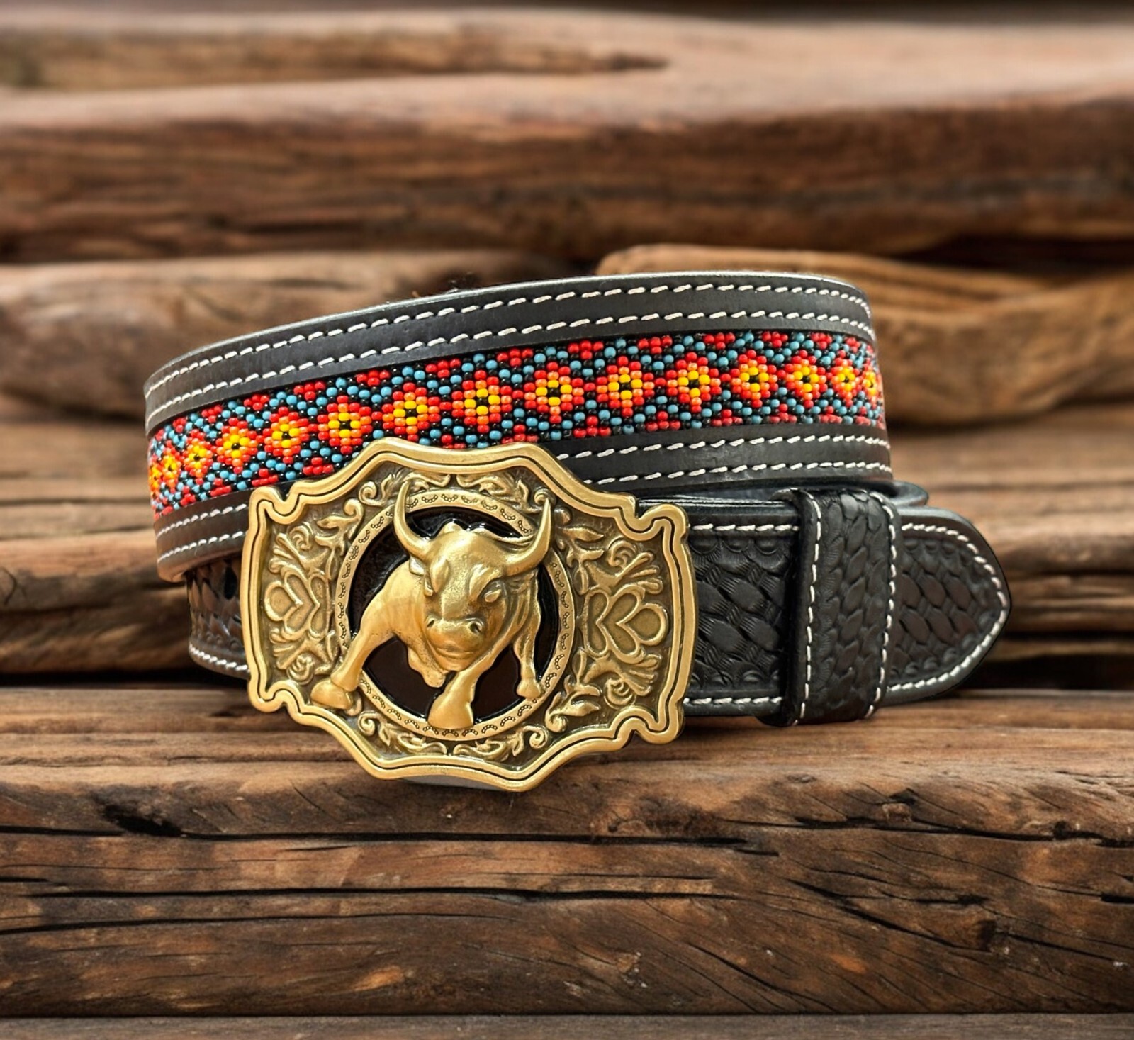 Western Belt Handmade Embossed Full Grain Leather Heavy Duty With Removal Buckle