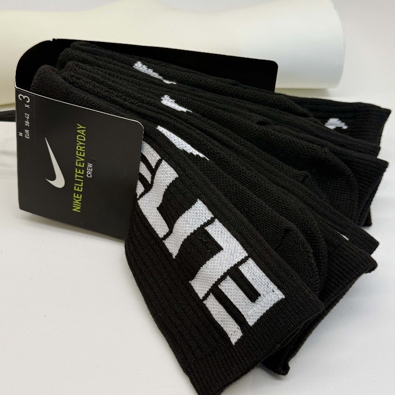 3 Pair ELITE EVERYDAY CUSHIONED CREW SOCKS Unisex Black Size M