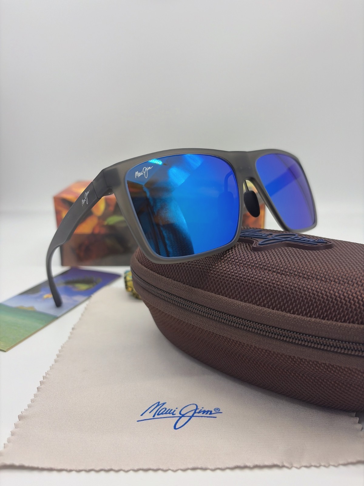 Maui Jim MJ455-14 HONOKALANI Polarized Sunglasses Grey Frames Blue Lens