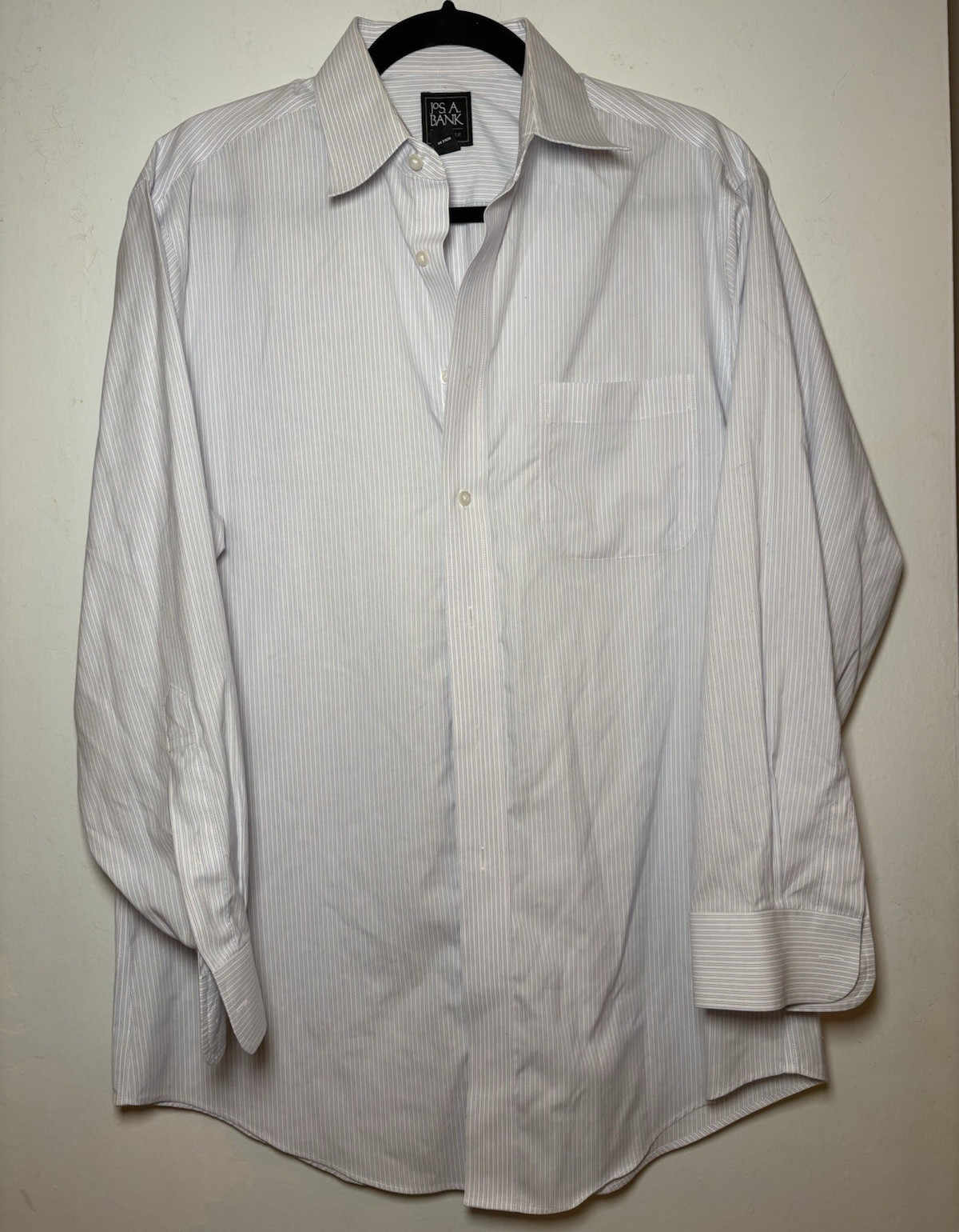 Jos. A. Bank Traveler Tailored Dress Shirt 15-32 100% Cotton White Blue Stripe