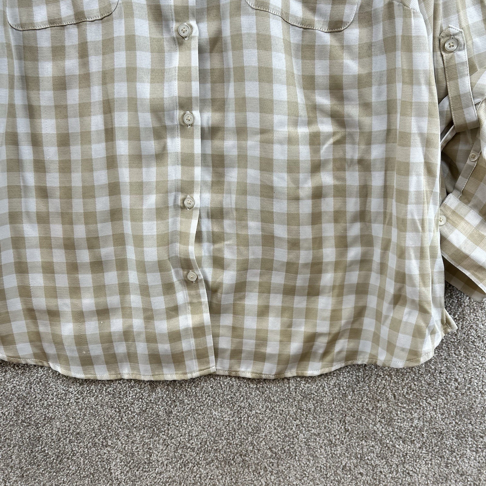 Isaac Mizrahi Live Women’s Button Up Size 22W Beige White Plaid Long Sleeve