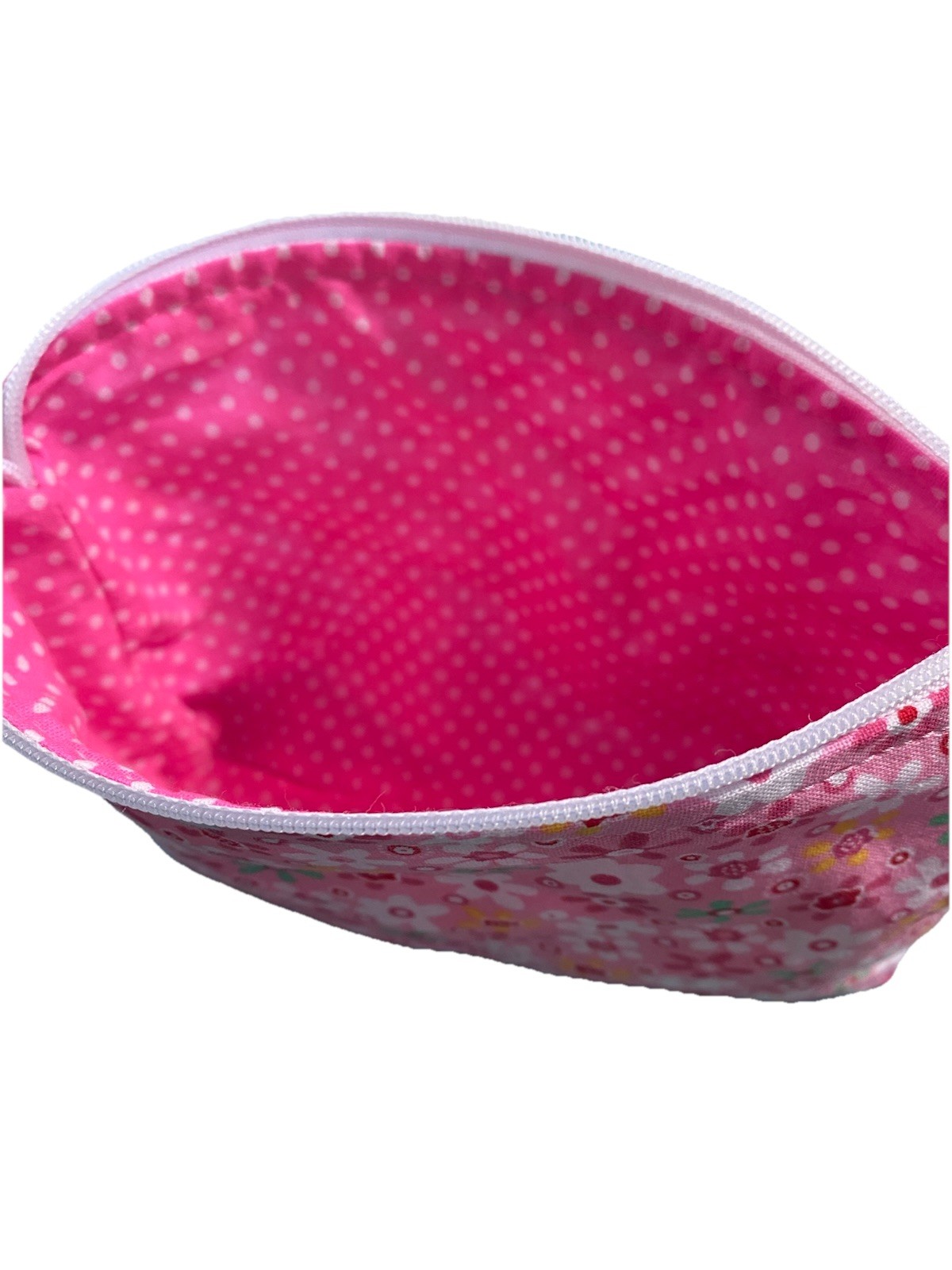 Handmade Zipper Pouch /Cosmetic bag 5.5 X 7.5 Inch Cotton Pink Floral Print