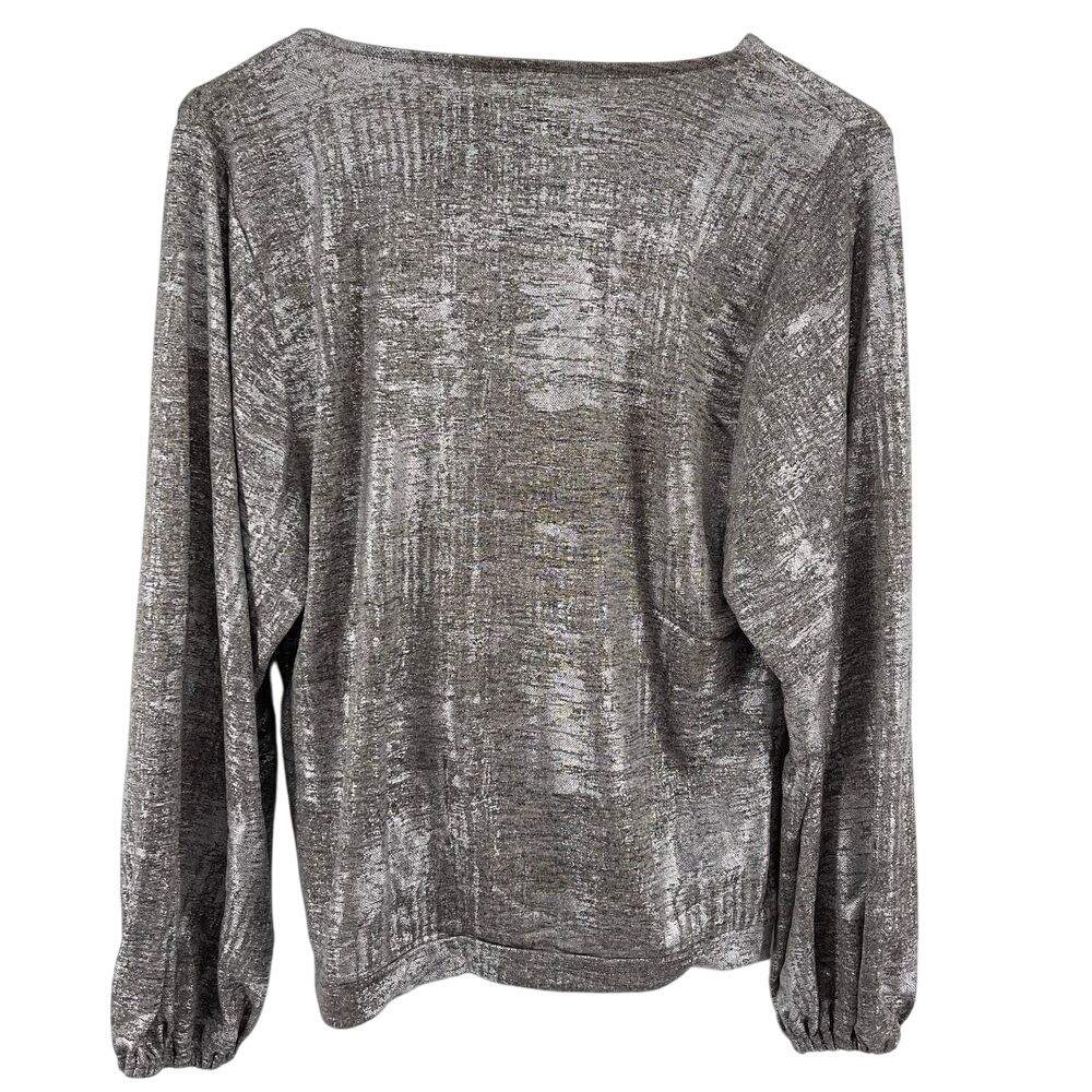 NWT – Anthropologie Silver Metallic Low Cut Blouse Size Small