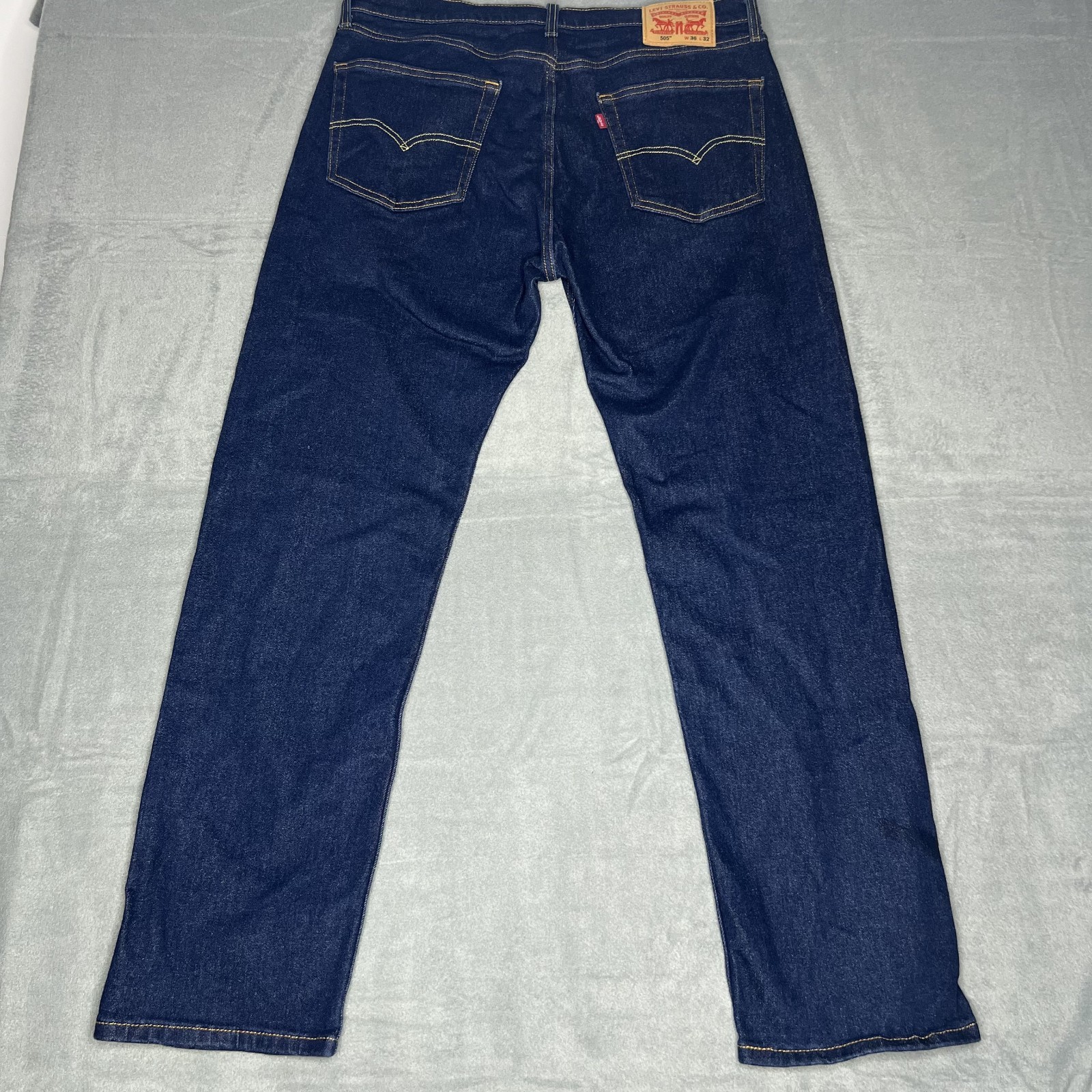 Levis 505 Mens Jeans 36×32 Dark Wash Blue Denim Regular Fit Straight Leg Classic