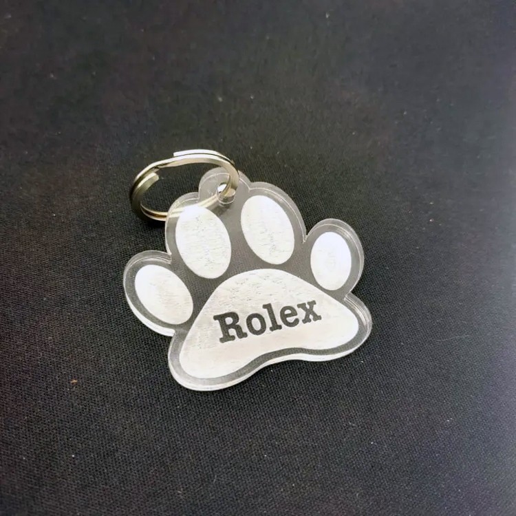 Personalized Pet ID Tag Custom Acrylic Dog Cat Name Plate Paw Print Keychain Gif