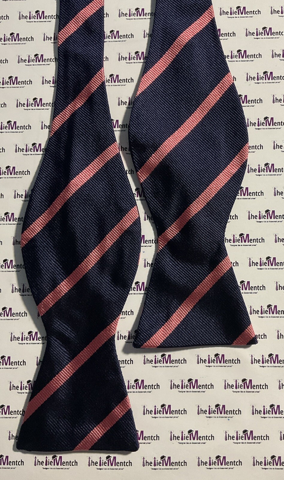 Brooks Brothers Navy With & Pink Stripes Design Self Tie Bowtie(New-Minor Flaws)