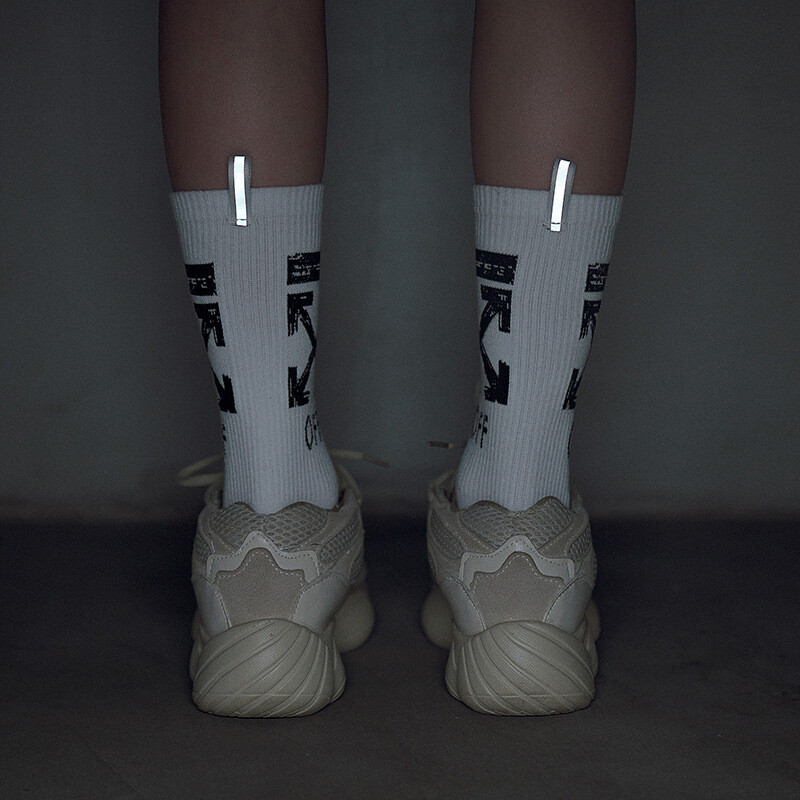 Unisex 2 Pairs Crew Socks Off Arrow Reflective Comfort White XX Athletic Socks