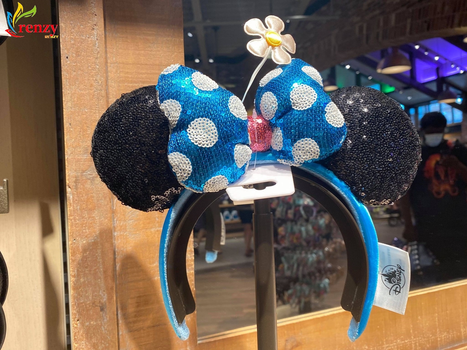 Flower Minnie Ears Hat Disney’s Parks Headband with Blue Bow Sequins Polka Dot
