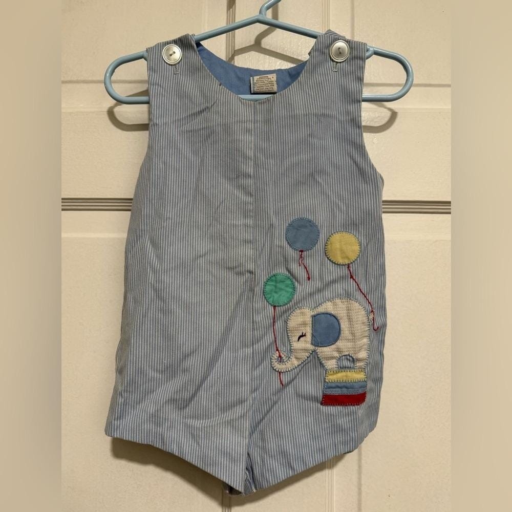 Vintage 18 Months Circus Shortalls Boys Elephant Balloon Stripe Outfit