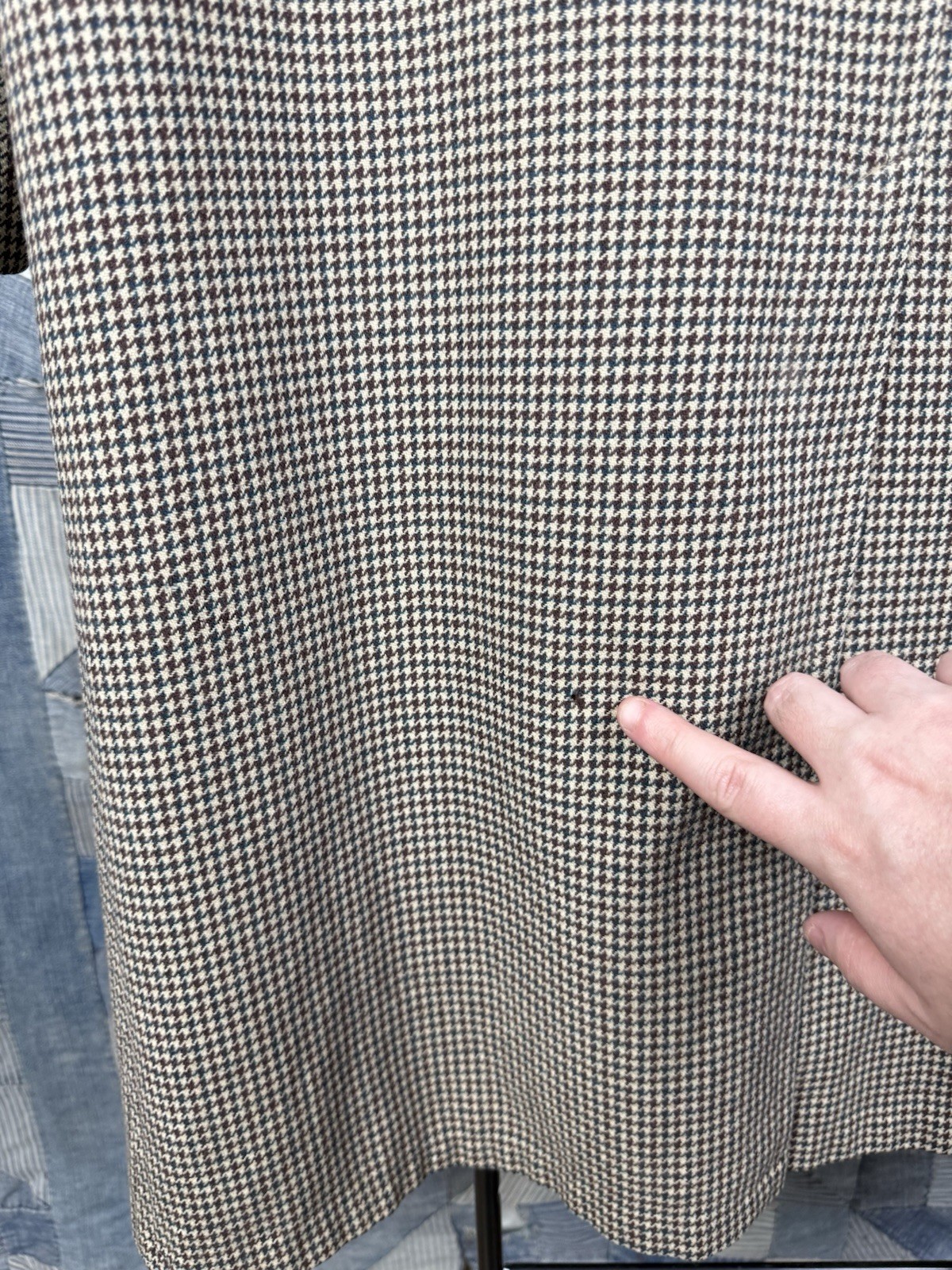 50s VINTAGE Rock-Knit Tailored Houndstooth Overcoat Size 44 Wool BEAUTIFUL Lined
